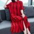Women Short Sleeves Dress Fashion Striped Printing Single Breasted Cardigan Long Skirt Loose Casual Dress red 2XL