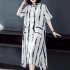 Women Short Sleeves Dress Fashion Striped Printing Single Breasted Cardigan Long Skirt Loose Casual Dress red 2XL