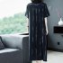 Women Short Sleeves Dress Fashion Striped Printing Single Breasted Cardigan Long Skirt Loose Casual Dress red 2XL