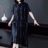 Women Short Sleeves Dress Fashion Striped Printing Single Breasted Cardigan Long Skirt Loose Casual Dress red 2XL