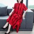 Women Short Sleeves Dress Fashion Striped Printing Single Breasted Cardigan Long Skirt Loose Casual Dress red 2XL