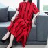 Women Short Sleeves Dress Fashion Striped Printing Single Breasted Cardigan Long Skirt Loose Casual Dress red 2XL