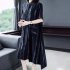 Women Short Sleeves Dress Fashion Striped Printing Single Breasted Cardigan Long Skirt Loose Casual Dress red 2XL