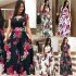 Women Short Sleeves Dress Fashion Floral Digital Printing Large Swing Long Skirt Summer Round Neck Large Size Dress D short sleeve XL