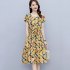 Women Short Sleeves Dress Fashion Sweet Floral Printing Large Swing Dress Casual Round Neck Pullover A line Skirt green L