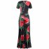 Women Short Sleeves Dress Fashion Floral Digital Printing Large Swing Long Skirt Summer Round Neck Large Size Dress D short sleeve XL