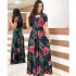 Women Short Sleeves Dress Fashion Floral Digital Printing Large Swing Long Skirt Summer Round Neck Large Size Dress D short sleeve XL