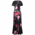 Women Short Sleeves Dress Fashion Floral Digital Printing Large Swing Long Skirt Summer Round Neck Large Size Dress D short sleeve 4XL