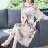Women Short Sleeves Dress Elegant Printing High Waist A line Skirt Trendy Round Neck Pullover Lace up Dress As shown 4XL