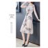 Women Short Sleeves Dress Elegant Printing High Waist A line Skirt Trendy Round Neck Pullover Lace up Dress As shown 4XL