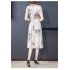 Women Short Sleeves Dress Elegant Printing High Waist A line Skirt Trendy Round Neck Pullover Lace up Dress As shown 4XL