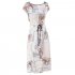 Women Short Sleeves Dress Elegant Printing High Waist A line Skirt Trendy Round Neck Pullover Lace up Dress As shown 4XL