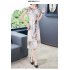 Women Short Sleeves Dress Elegant Printing High Waist A line Skirt Trendy Round Neck Pullover Lace up Dress As shown 4XL
