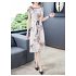 Women Short Sleeves Dress Elegant Printing High Waist A line Skirt Trendy Round Neck Pullover Lace up Dress As shown 4XL