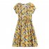 Women Short Sleeves Dress Fashion Sweet Floral Printing Large Swing Dress Casual Round Neck Pullover A line Skirt yellow XL
