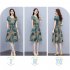 Women Short Sleeves Dress Fashion Sweet Floral Printing Large Swing Dress Casual Round Neck Pullover A line Skirt yellow 2XL