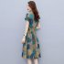 Women Short Sleeves Dress Fashion Sweet Floral Printing Large Swing Dress Casual Round Neck Pullover A line Skirt yellow 2XL