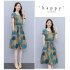 Women Short Sleeves Dress Fashion Sweet Floral Printing Large Swing Dress Casual Round Neck Pullover A line Skirt yellow 2XL