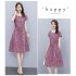 Women Short Sleeves Dress Fashion Sweet Floral Printing Large Swing Dress Casual Round Neck Pullover A line Skirt yellow 2XL