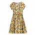 Women Short Sleeves Dress Fashion Sweet Floral Printing Large Swing Dress Casual Round Neck Pullover A line Skirt yellow 2XL