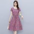 Women Short Sleeves Dress Fashion Sweet Floral Printing Large Swing Dress Casual Round Neck Pullover A line Skirt yellow 2XL