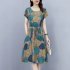 Women Short Sleeves Dress Fashion Sweet Floral Printing Large Swing Dress Casual Round Neck Pullover A line Skirt yellow 2XL