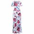 Women Short Sleeves Dress Fashion Floral Digital Printing Large Swing Long Skirt Summer Round Neck Large Size Dress E short sleeve XL