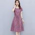 Women Short Sleeves Dress Fashion Sweet Floral Printing Large Swing Dress Casual Round Neck Pullover A line Skirt yellow 3XL