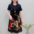 Women Short Sleeves Dress Fashion Loose Large Size Midi Skirt Retro Printing Round Neck Dress 312  Geometry M