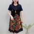 Women Short Sleeves Dress Fashion Loose Large Size Midi Skirt Retro Printing Round Neck Dress 312  Geometry L