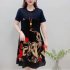 Women Short Sleeves Dress Fashion Loose Large Size Midi Skirt Retro Printing Round Neck Dress 312  Geometry L