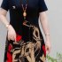 Women Short Sleeves Dress Fashion Loose Large Size Midi Skirt Retro Printing Round Neck Dress 312  Geometry 2XL