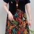 Women Short Sleeves Dress Fashion Loose Large Size Midi Skirt Retro Printing Round Neck Dress 312  Geometry 4XL