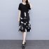 Women Short Sleeves Dress Summer Casual Plus Size Loose A line Skirt Fashion Printing Middle Waist Dress Black  2306 2XL