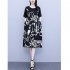 Women Short Sleeves Dress Summer Casual Plus Size Loose A line Skirt Fashion Printing Middle Waist Dress Black  2306 3XL
