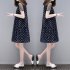 Women Short Sleeves Dress Summer Round Neck Polka Dot Printing Mid Skirt Elegant High Waist Large Size Loose Dress As shown S