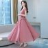 Women Short Sleeves Dress Summer Ice Silk Round Neck Pullover A line Skirt Casual Simple Solid Color Midi Skirt green XXXL