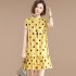 Women Short Sleeves Dress Stylish Polka Dot Printing Ruffled A line Skirt Sweet Stand Collar Loose Dress White XL