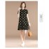Women Short Sleeves Dress Stylish Polka Dot Printing Ruffled A line Skirt Sweet Stand Collar Loose Dress White XL