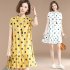 Women Short Sleeves Dress Stylish Polka Dot Printing Ruffled A line Skirt Sweet Stand Collar Loose Dress White XL