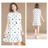 Women Short Sleeves Dress Stylish Polka Dot Printing Ruffled A line Skirt Sweet Stand Collar Loose Dress White XL