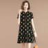 Women Short Sleeves Dress Stylish Polka Dot Printing Ruffled A line Skirt Sweet Stand Collar Loose Dress White XL