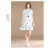 Women Short Sleeves Dress Stylish Polka Dot Printing Ruffled A line Skirt Sweet Stand Collar Loose Dress White XL