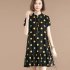 Women Short Sleeves Dress Stylish Polka Dot Printing Ruffled A line Skirt Sweet Stand Collar Loose Dress White XL