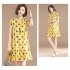 Women Short Sleeves Dress Stylish Polka Dot Printing Ruffled A line Skirt Sweet Stand Collar Loose Dress yellow M