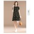 Women Short Sleeves Dress Stylish Polka Dot Printing Ruffled A line Skirt Sweet Stand Collar Loose Dress black 3XL