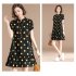 Women Short Sleeves Dress Stylish Polka Dot Printing Ruffled A line Skirt Sweet Stand Collar Loose Dress black 3XL