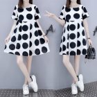 Women Short Sleeves Maternity Dress Fashion Polka Dot Printing Round Neck A-line Skirt Loose Casual Large Size Dress White M