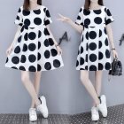 Women Short Sleeves Maternity Dress Fashion Polka Dot Printing Round Neck A-line Skirt Loose Casual Large Size Dress White 3XL