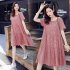 Women Short Sleeves Maternity Dress Elegant Plaid Printing Dress Loose Large Size Casual Pullover A line Skirt red 3XL